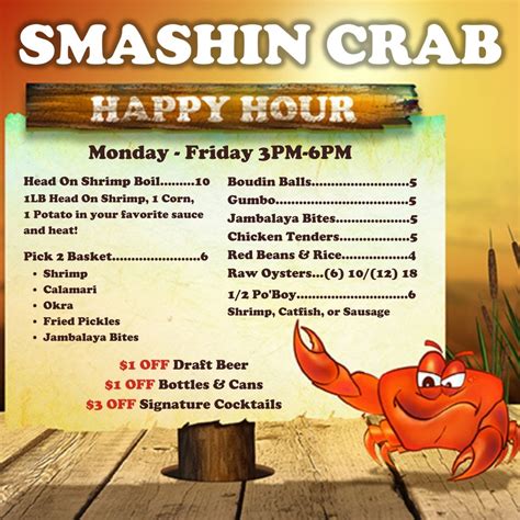 Tossed with cherry peppers and served with marinara sauce. . Smashin crab happy hour